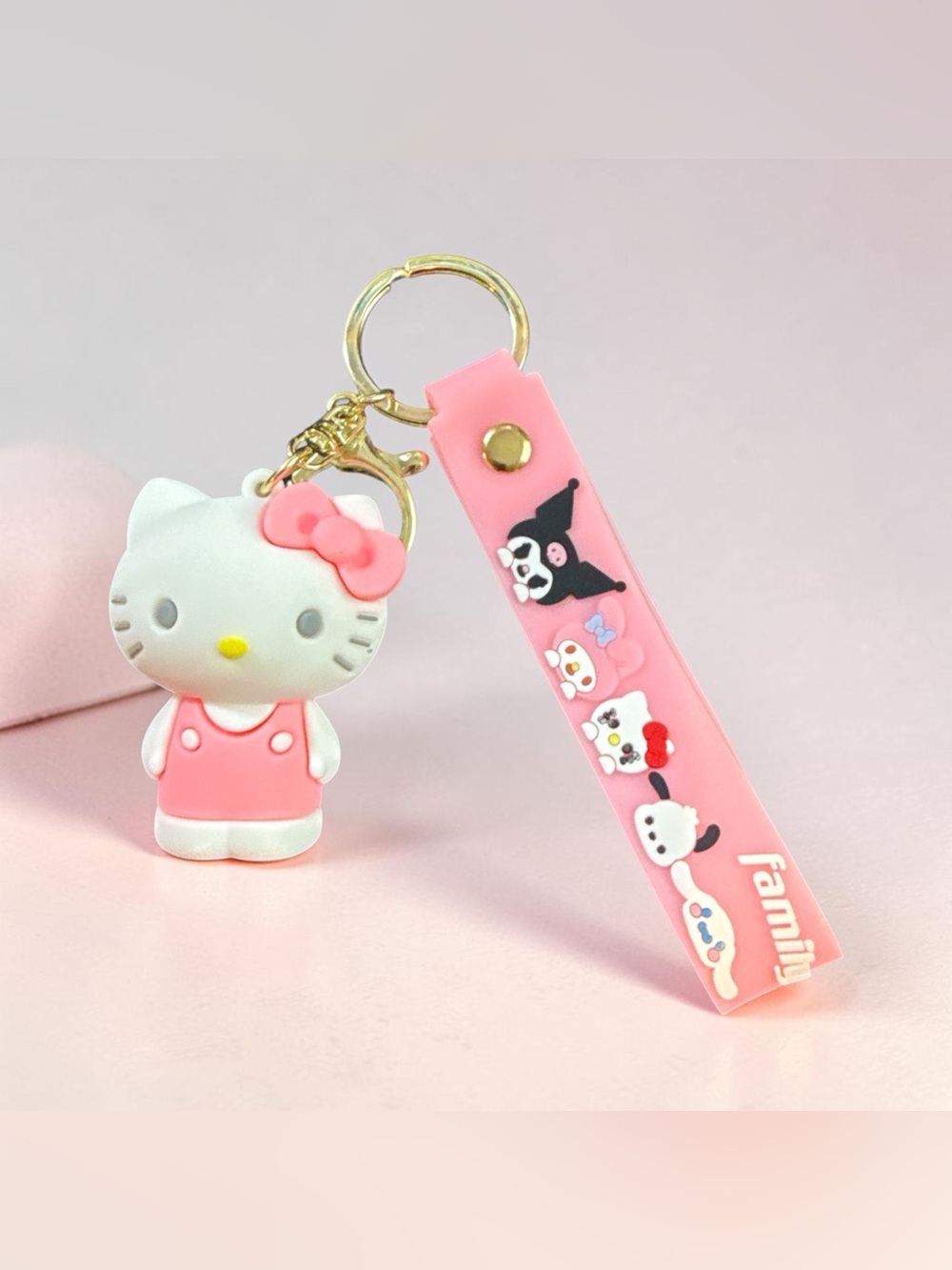 Hello Kitty Pink and White Keychain Charm with Gold Ring